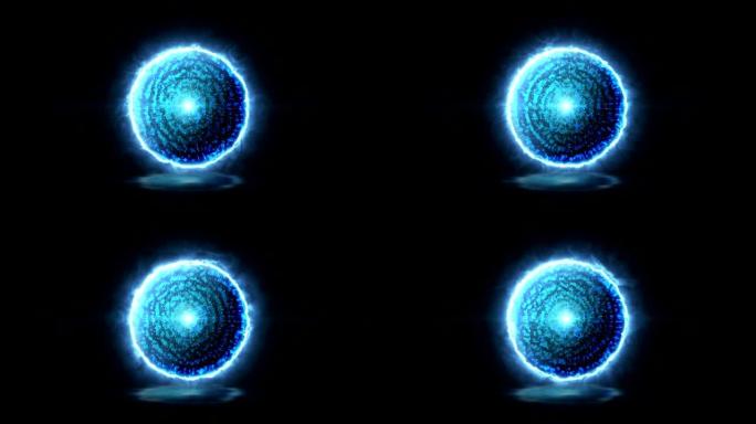 蓝色魔法能量技术球-反应堆-核原子-无限循环