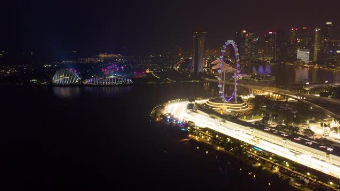 超延时鸟瞰图新加坡夜间流行的地方