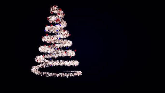 圣诞背景与明亮的花环形成圣诞树。动画。云杉形式的新年玩具和雪花的惊人螺旋