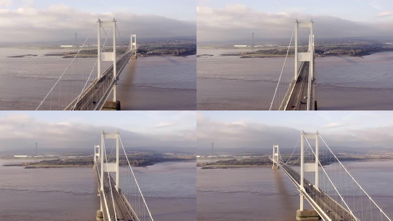 穿越塞文桥连接英格兰和威尔士的车辆鸟瞰图