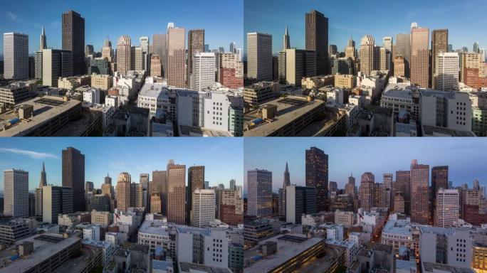 旧金山市中心天际线日夜日落延时