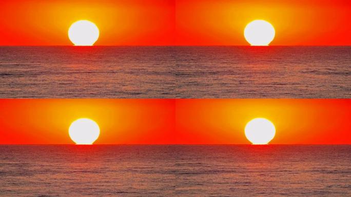 大太阳落海，红色天空慢动作4k