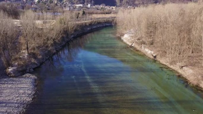 提契诺河航拍河流生态环境河道整治