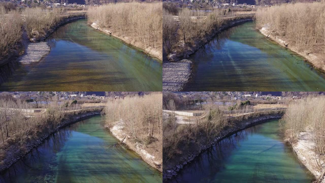 提契诺河航拍河流生态环境河道整治