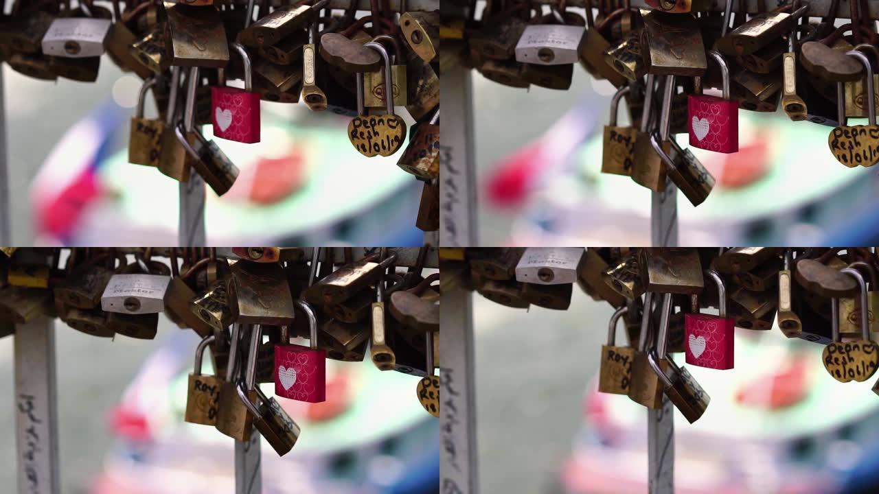 爱锁在艺术桥,巴黎。艺术桥。
