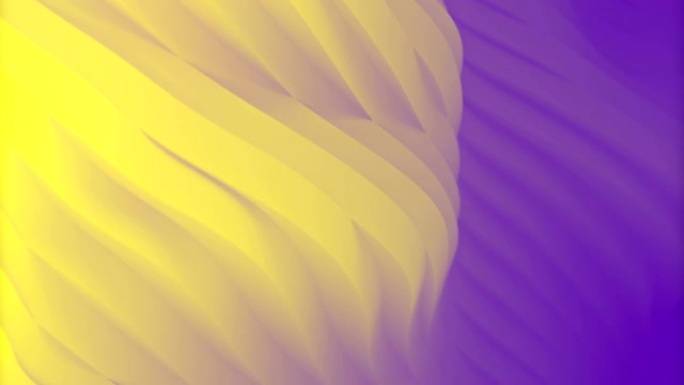 波浪形运动的黄色几何线类似于海面的流动，周围有紫色的彩雾，计算机模拟。现代彩色动态动画。3d渲染。高