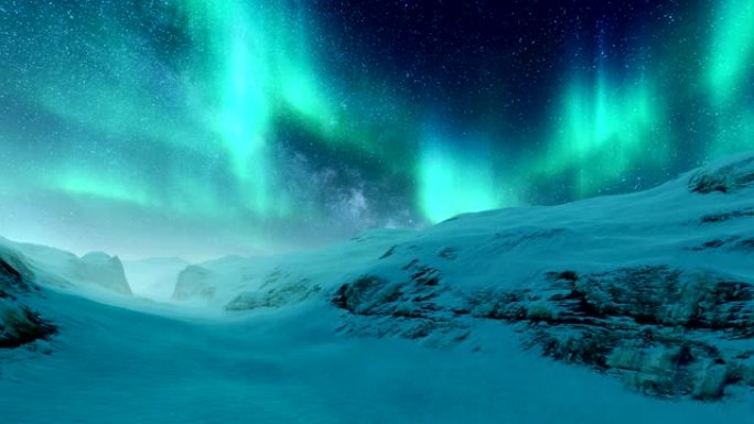 北极光在星空中的北极景观
