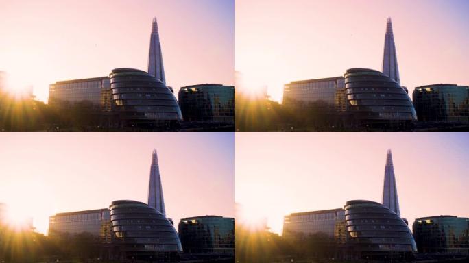 伦敦市政厅和日落时分的碎片大厦