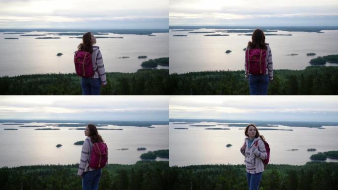 芬兰湖边女人的风景