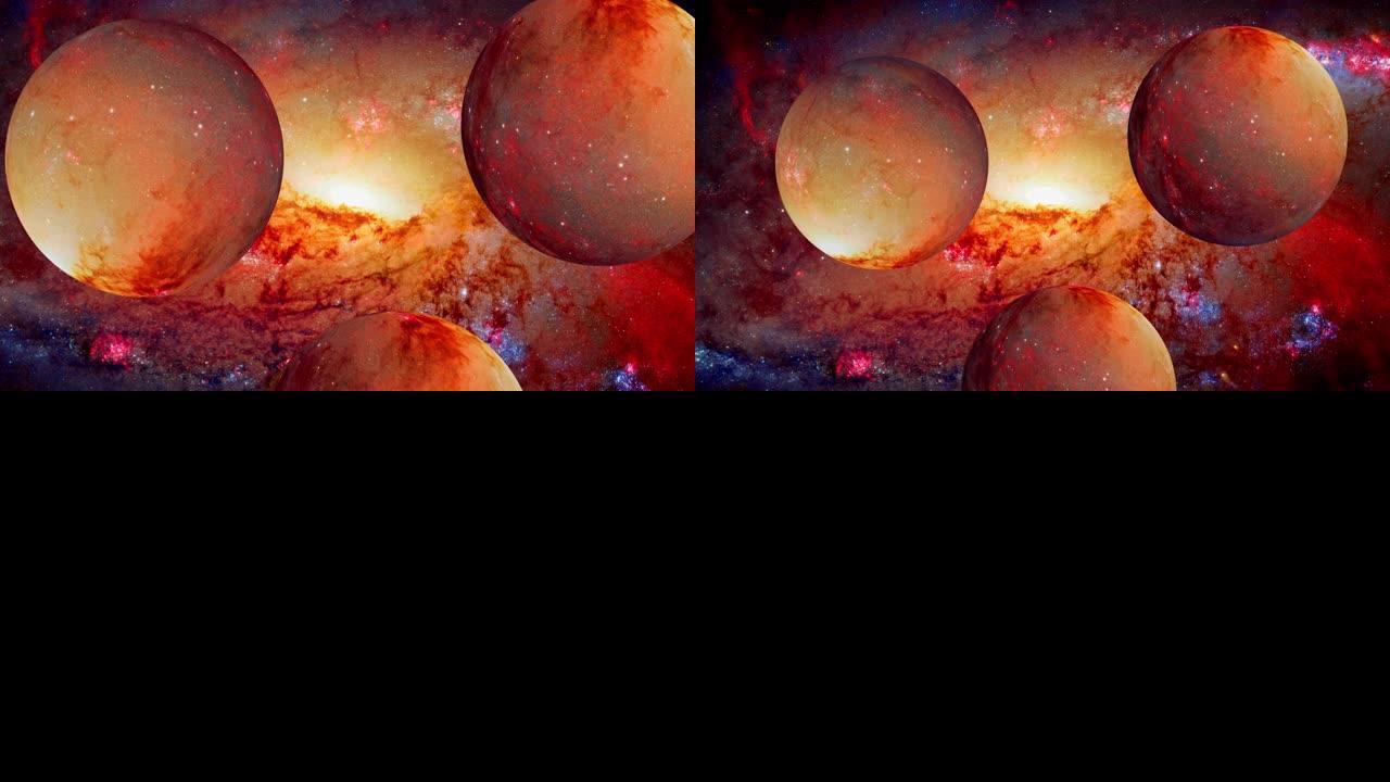 3个朝向梅西耶106螺旋星系旋转的行星