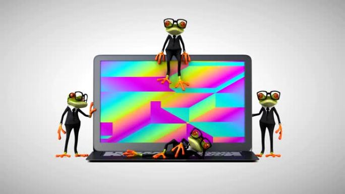 笔记本电脑旁边的有趣商务青蛙
