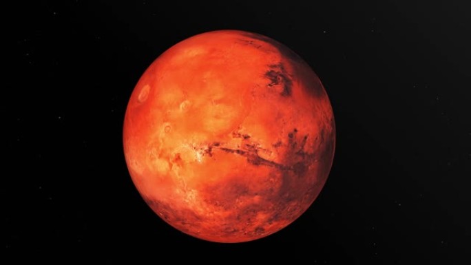 红色星球火星正在外太空旋转，黑色背景下的恒星以4k分辨率旋转