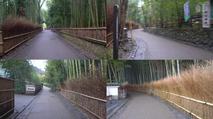 (10倍速度) 在京都岚山的冬季早晨，通往竹林小路的路
