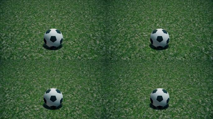 一个无品牌的足球在草地上缓慢滚动。-无缝循环