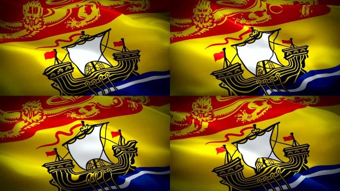 新不伦瑞克的旗帜在风中飘扬。现实的省旗背景。加拿大新不伦瑞克旗循环特写1080p全高清1920X10