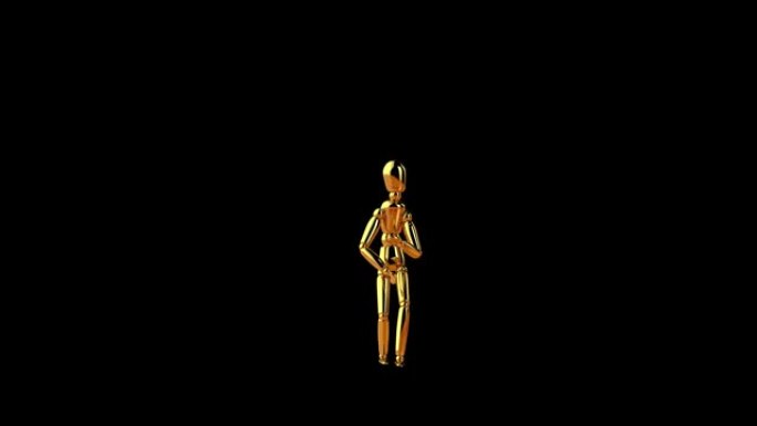 有趣的金色人体模型做萨尔萨旋转木马，无缝循环，阿尔法通道