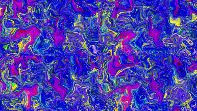 抽象蓝色液体渐变彩虹动画。4k运动图形。时尚充满活力的纹理，时尚纺织品，霓虹色，熔岩，牛轧糖，焦糖，