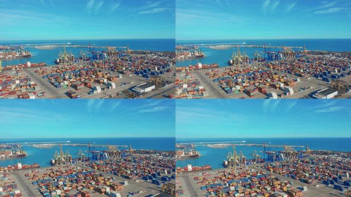 西班牙最大的港口瓦伦西亚用起重机在码头上的集装箱和货物