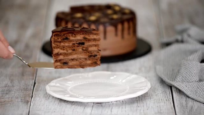 带李子和朗姆酒的一层巧克力蛋糕。
