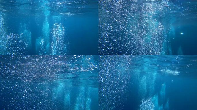 蓝色水中的气泡蓝色水中的气泡海底水泡