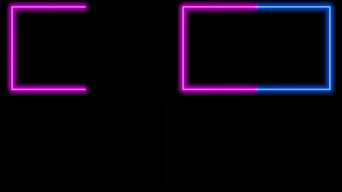 蓝色淡紫色霓虹灯边框使用抽象发光制作框架。广告边缘的闪烁边界-4k