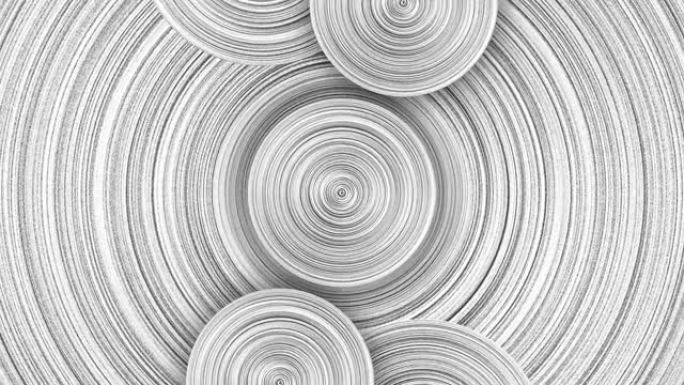 白色螺旋线圈的抽象背景。具有景深的电线。不锈钢质地。黑白螺旋抽象背景。漩涡，旋转，旋转形状。