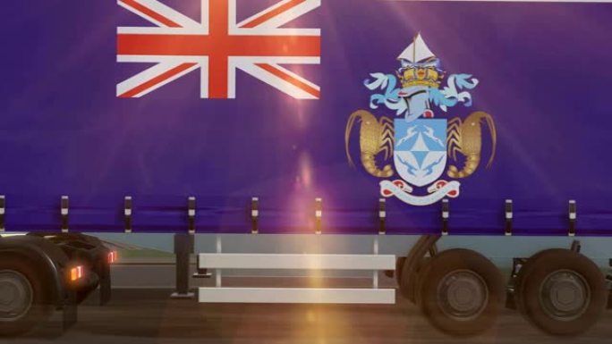 特里斯坦达库尼亚旗显示在一辆大卡车的侧面