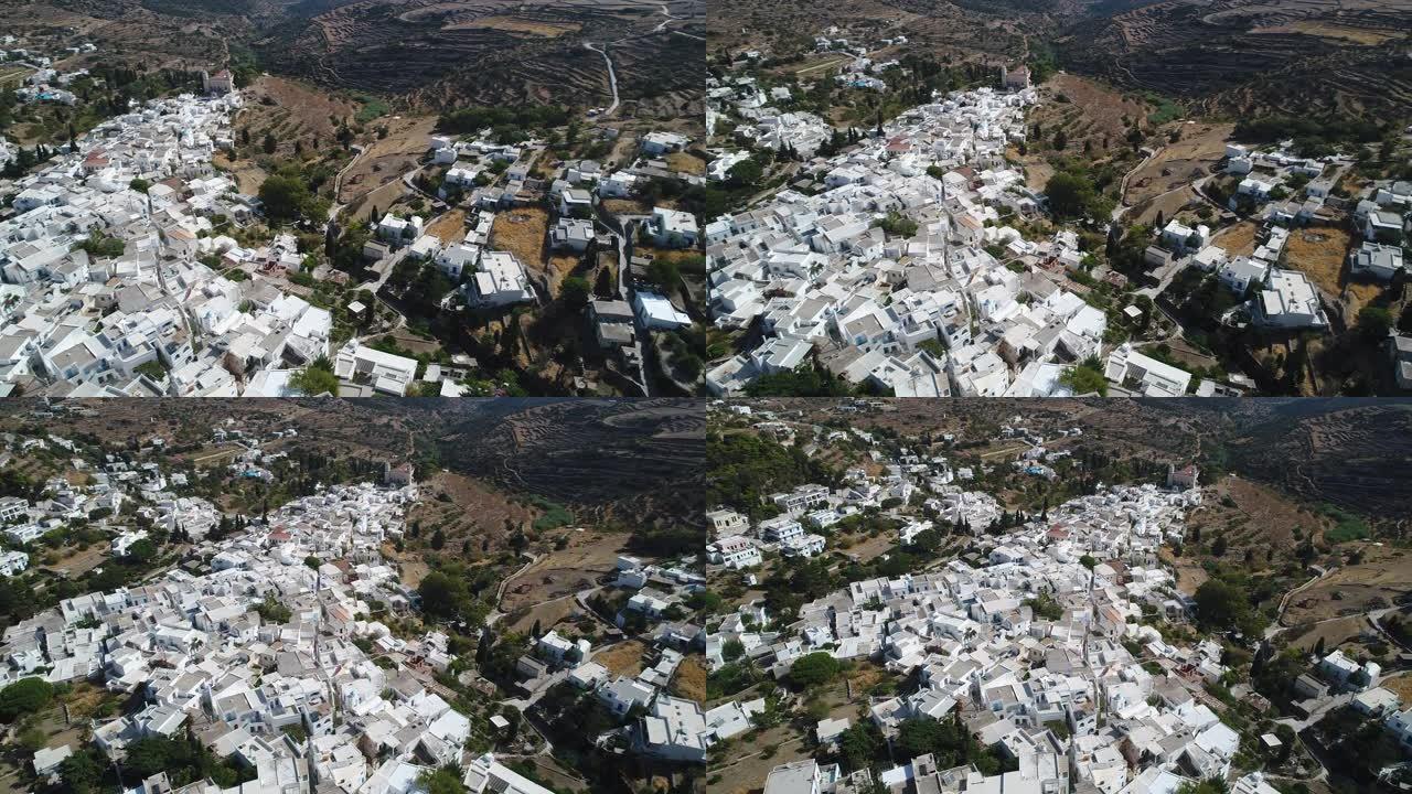 希腊基克拉泽斯的帕罗斯岛上的莱夫克斯村从天而降