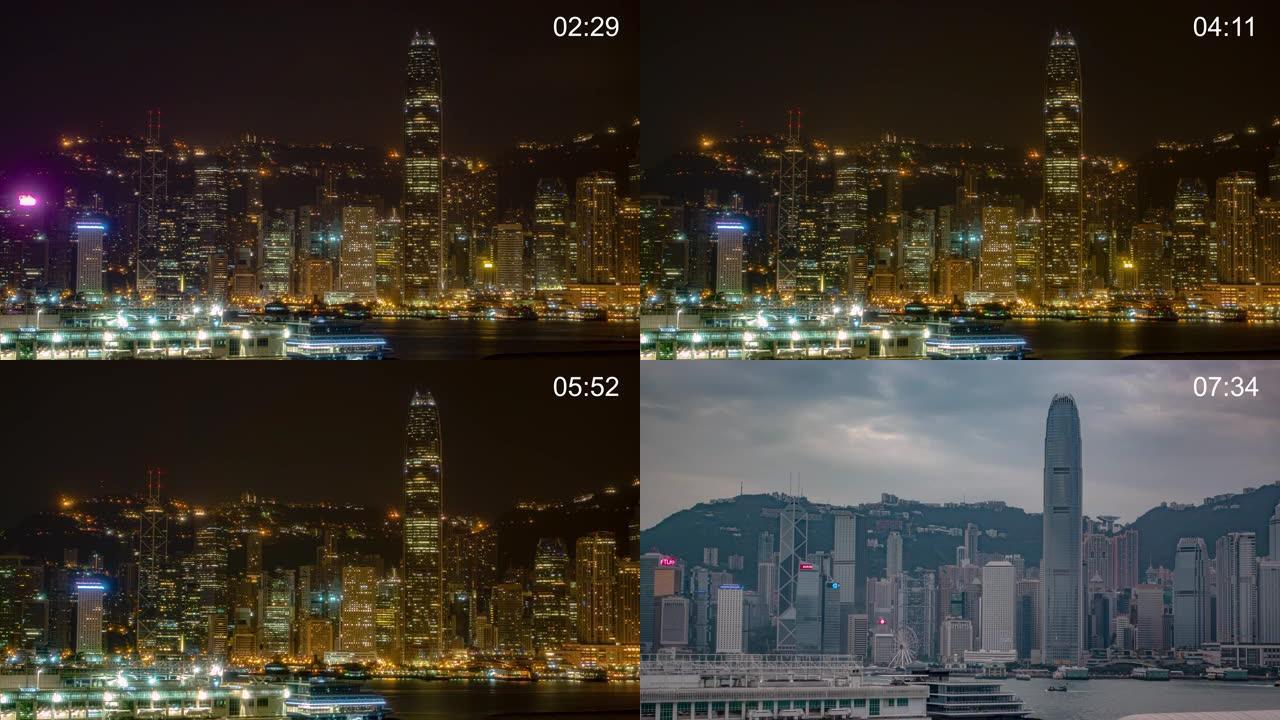 香港天际线的日复一日时间流逝。2个中的2个