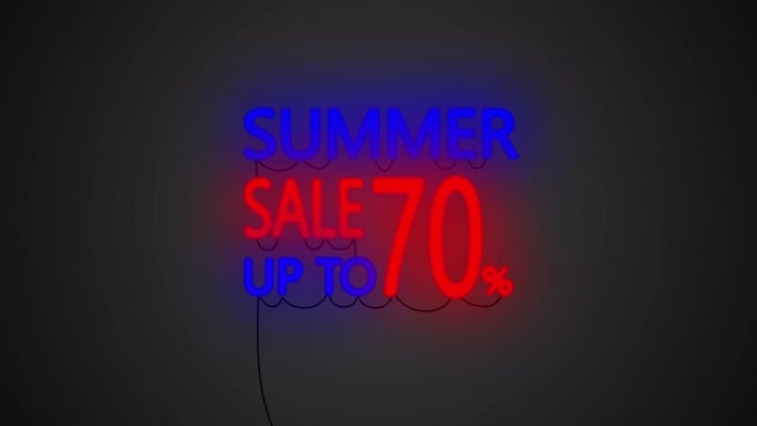夏季大甩卖70%，黑色背景上的霓虹灯标志横幅