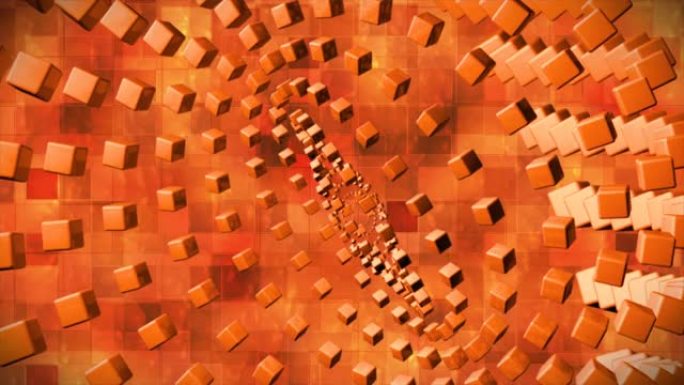 广播高科技旋转立方体戒指世界，橙色，抽象，3D，可循环，4K