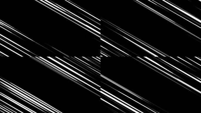 在黑白背景上移动的对角线速度线。漫画动画动作速度线。运动4k镜头。