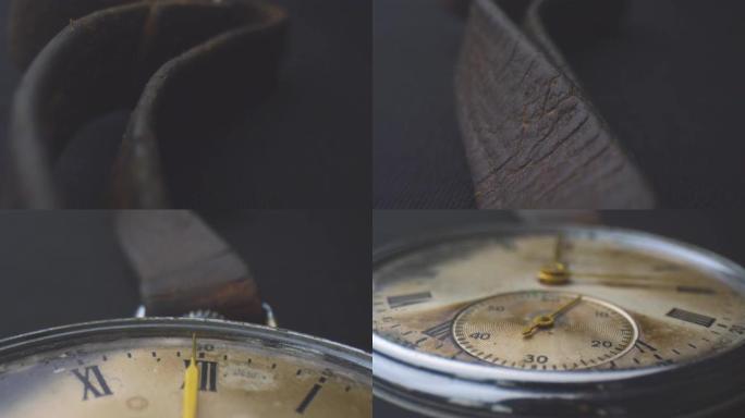 黑色背景隔离旧复古手表的特写镜头