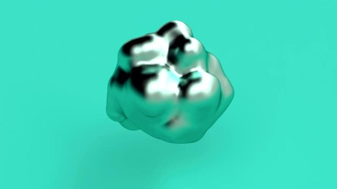 绿松石上的金属金属。孤立的绿松石背景。抽象飞溅，液体形状。抽象3d艺术背景。抽象3d渲染插图变形图形