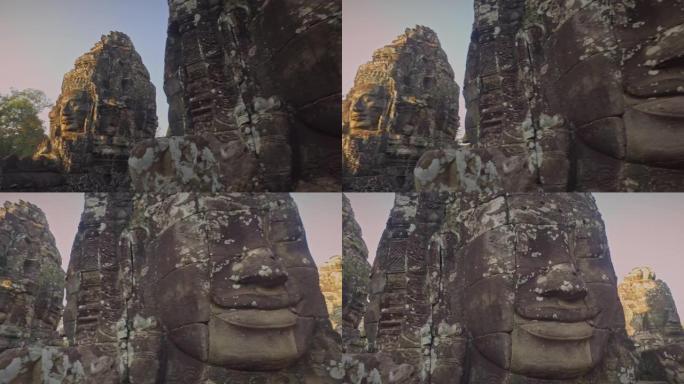 Angkhor Wat柬埔寨吴哥通石面对4k视频盘拍摄