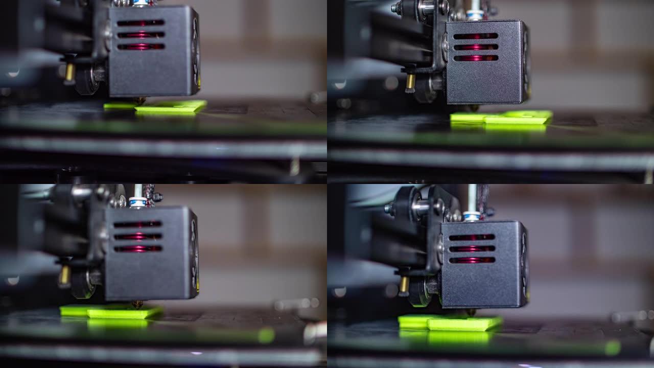 3D打印机打印绿色PLA塑料，延时视频
