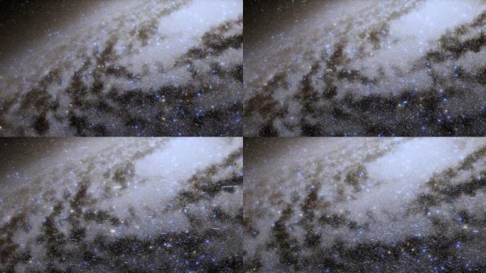 4 k动画。宇宙飞船以光速在太空中的星系中飞行。银河系中有数十亿颗恒星。美丽的星团