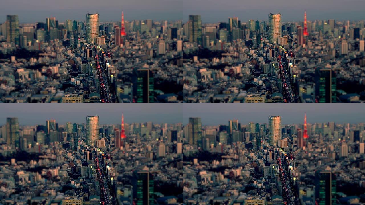 黄昏的东京塔天际线 | 倾斜移位