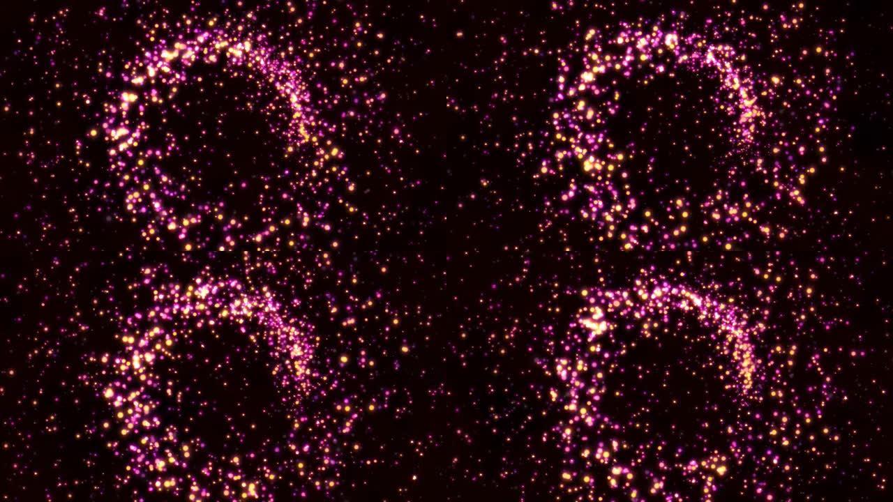 旋转的神奇粒子轨迹发光闪亮紫色闪光尘埃-4k无缝循环运动背景动画