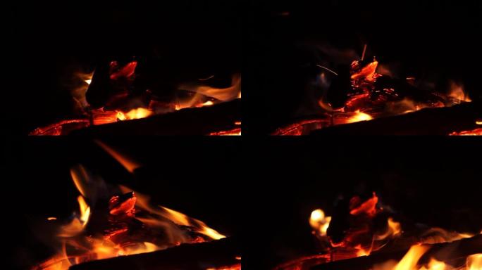 夜间燃烧的火，篝火篝火，火焰
