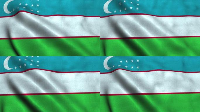 乌兹别克斯坦国旗在风中飘扬。乌兹别克斯坦国旗
