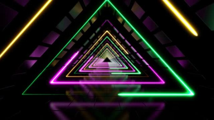 抽象霓虹色环形三角隧道