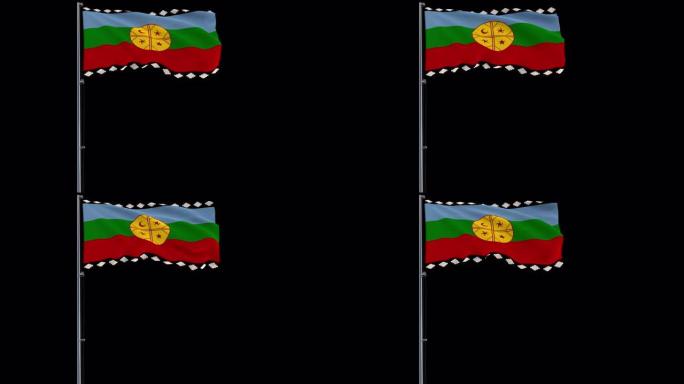 透明背景上的马普切旗帜，带有alpha透明度的4k镜头