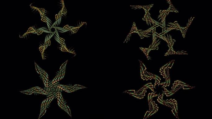 黑色背景上旋转漂浮的小珠子五彩图案的抽象动画。动画。3d串珠装饰