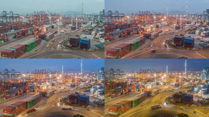 4k日夜延时: 码头商业港口或集装箱仓库，用于商业物流，进出口，运输或运输