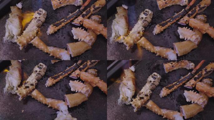 日本街头食品市场的烤海鲜蟹腿