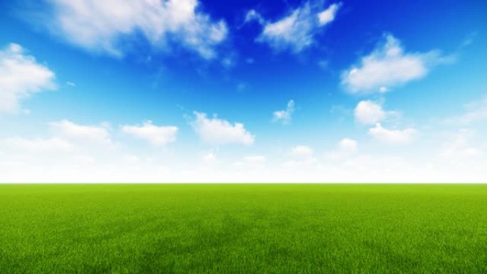 绿色的田野和蓝天舞台背景三维动画地平面