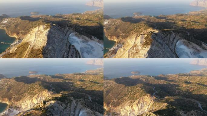希腊克里特岛海岸的石膏采石场的鸟瞰图