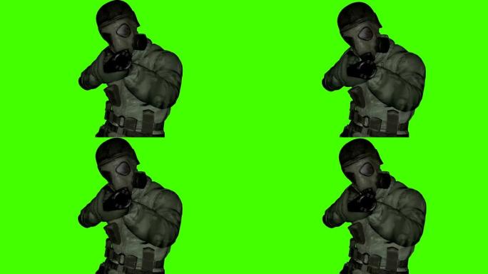带枪的士兵绿色画面3D动画循环