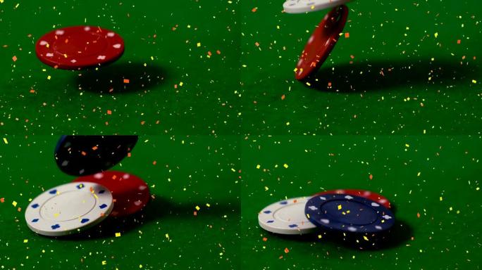 扑克筹码落在绿色背景上的动画